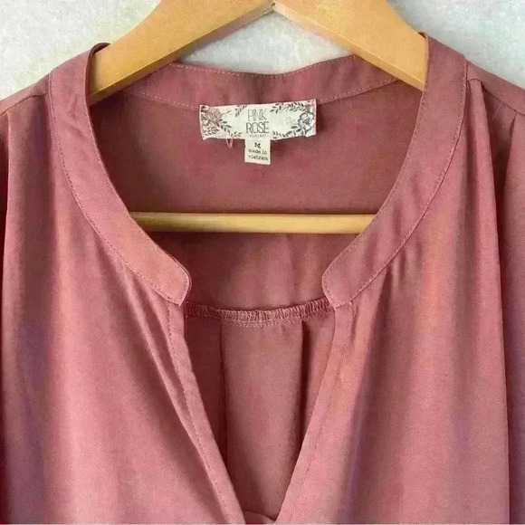 Pink Rose Women's Short Sleeve Button Front Tie Waist Pink Coral Blouse Medium - Picture 12 of 12
